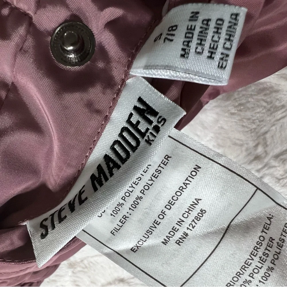 NWT Steve Madden Reversible Hooded Parka Fleece White Rose Pink small 7/8